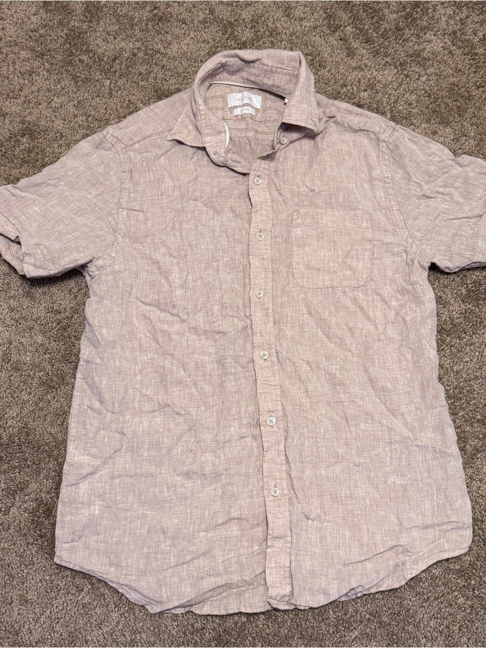 Porter And Ash Linen Shirt Mens Small Beige Short Sleeve Button Up Beach